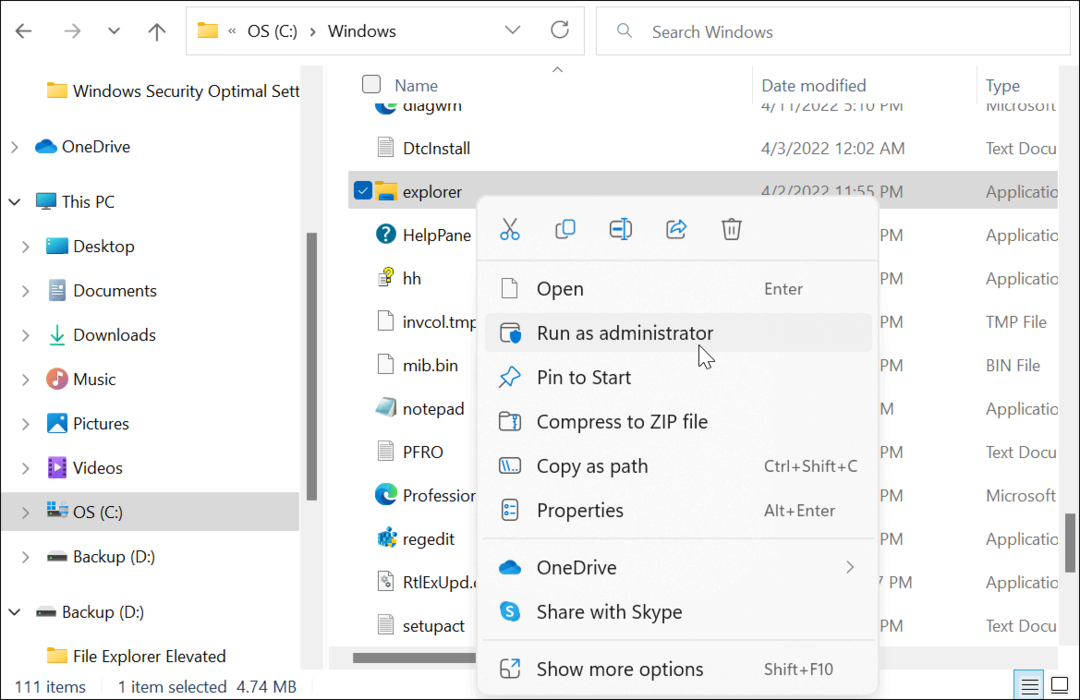 Kuinka suorittaa Windows 11 File Explorer järjestelmänvalvojana