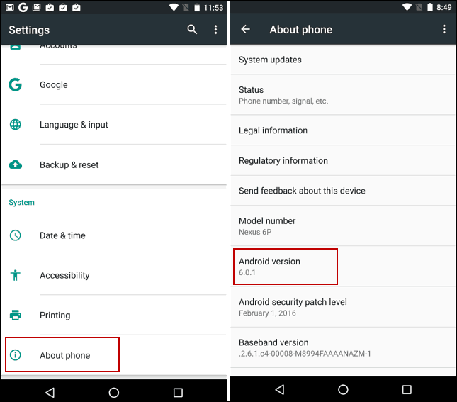 Android 6 marshmallow-asetukset