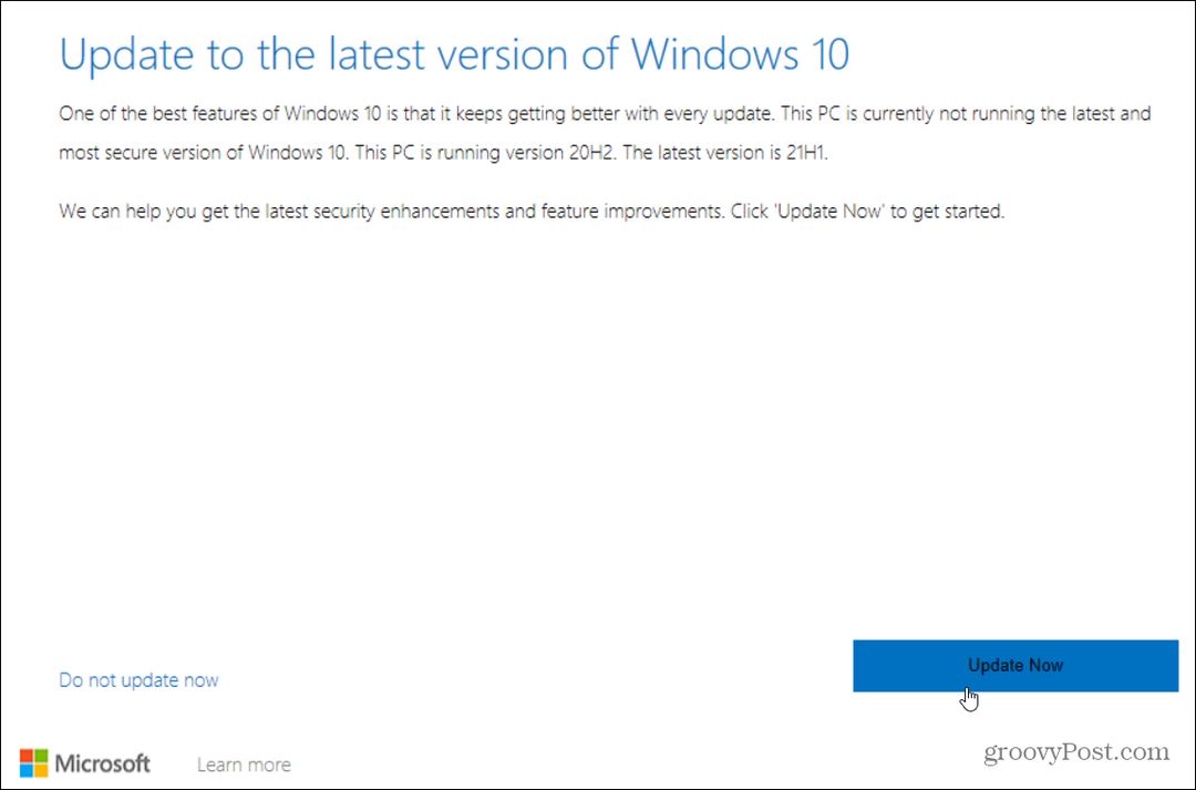 Kuinka asentaa Windows 10 21H1 May 2021 -päivitys