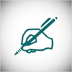 Tämä on sinivihreä kuva käsin kirjoitettavasta kynällä. Seth Godin harjoittaa päivittäistä kirjoittamista blogissaan.