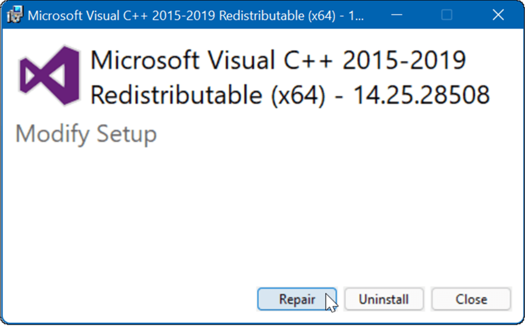 korjaa Microsoft Visual C Redistributable
