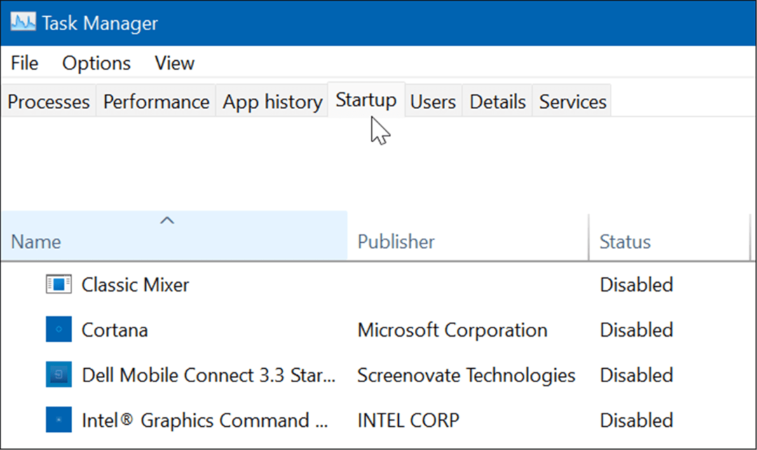 Tehtävienhallinnan Käynnistys-välilehti Windows 11