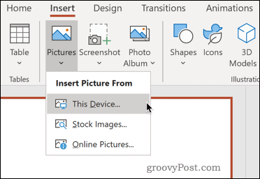 Kuvan lisääminen laitteesta PowerPoint-sovellukseen