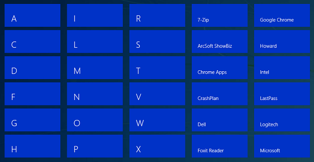 Windows 10: Etsi sovelluksia ensimmäisen kirjeen avulla Käynnistä-valikosta