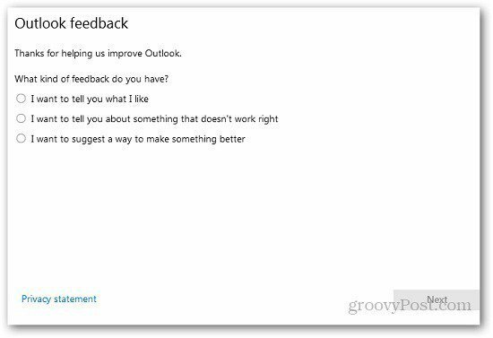 Kuinka lähettää palautetta Outlook.comista Microsoftille