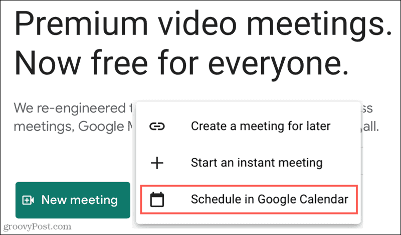 Uusi kokous, aikataulu Google-kalenterissa