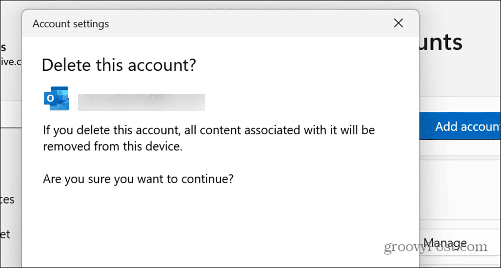 Tallennettujen sähköpostitilien poistaminen Windows 11:ssä
