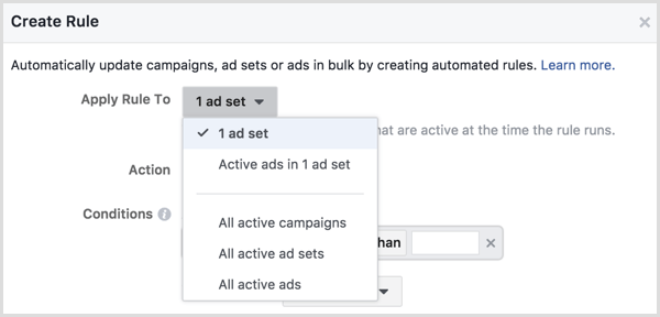 Facebook Ads Managerin luomissääntö