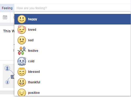 Valitse emoji, joka heijastaa tunteita, jonka haluat ilmaista Facebookissa.