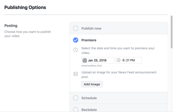Kuinka määrittää Facebook Premiere, vaihe 5, julkaisun ajoitusasetukset