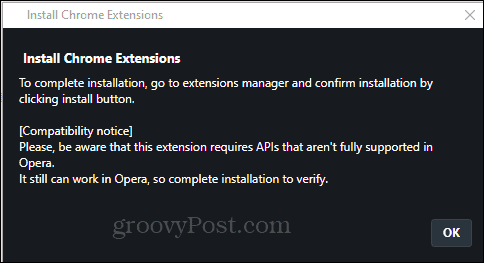 Opera Install Chrome Extension install vahvista