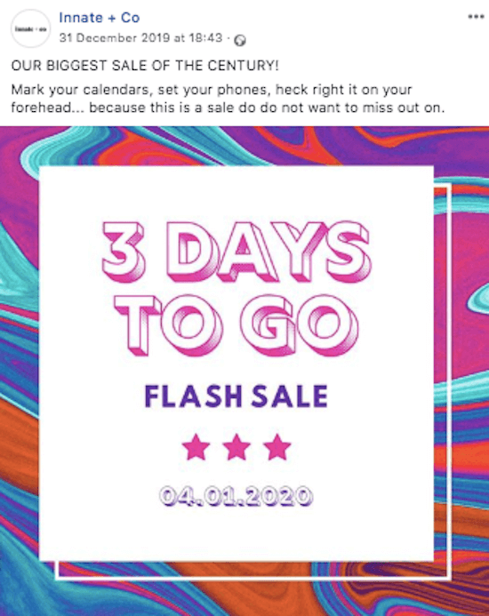 esimerkki Facebook-lähtölaskennasta flash-myyntiä varten