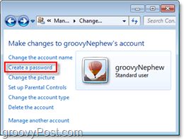 etsi kehote lisätä salasana Windows 7 -käyttäjätilille