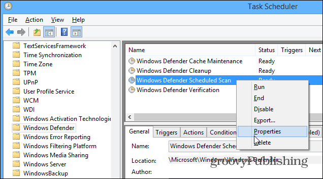 Kuinka ajoittaa Windows Defender automaattisille tarkistuksille Windows 8.1: ssä