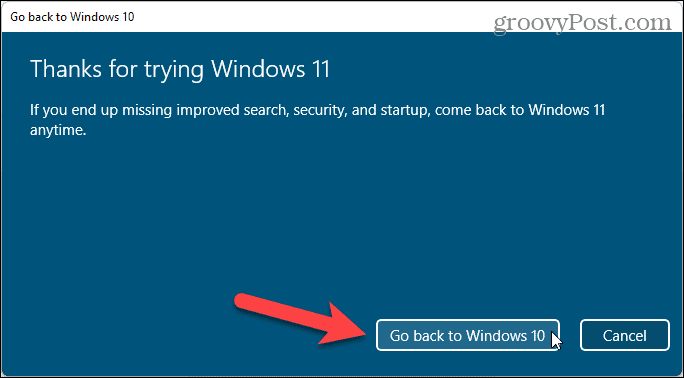 Napsauta Palaa Windows 10: een