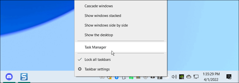avaa tehtävienhallinta Windows 10:n tehtäväpalkista