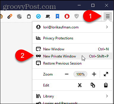 Valitse Uusi yksityinen ikkuna Firefoxissa Windowsille