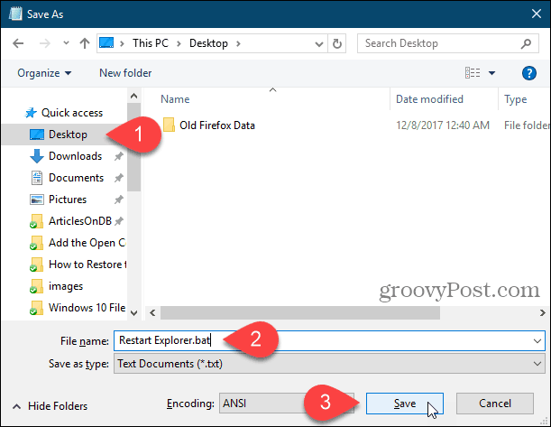 Tallenna erä tiedosto työpöydälle Muistiossa Windows 10: ssä
