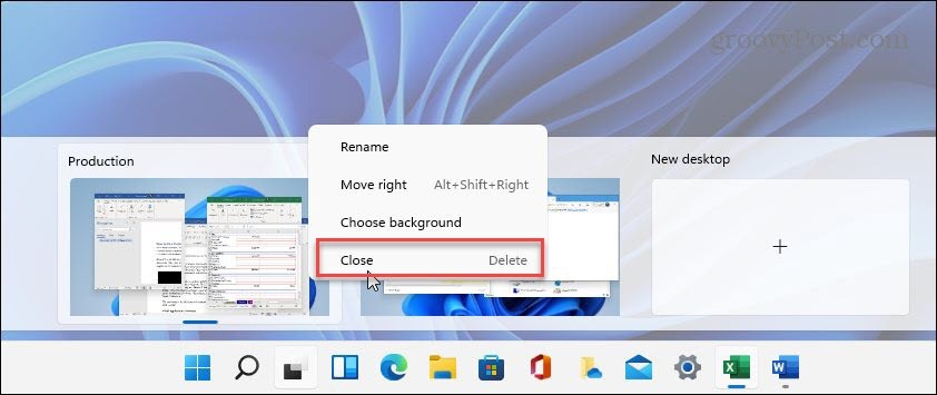 Sulje Virtual Desktop Windows 11