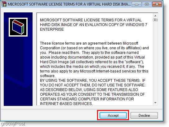 Windows 7 VHD -asennuslisenssi