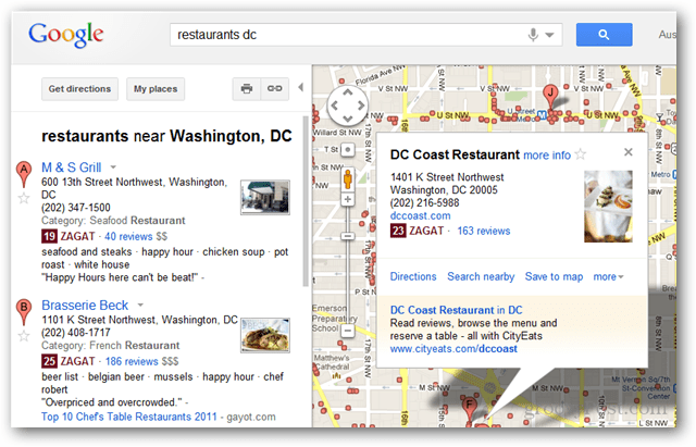 Google on integroinut Zagat- ja Google+ -ystäväkatsaukset Google Maps -hakutuloksiin