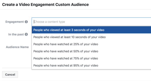 Facebook ThruPlay Optimization -videomainosten sitouttamisen mukautettu yleisö.