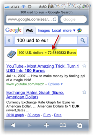 google.com-haun valuuttamuunnin iPhonessa