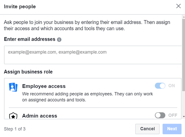 Käytä Facebook Business Manager -ohjelmaa, vaihe 3.