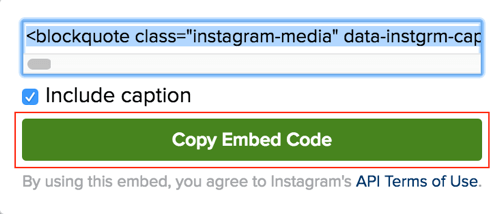 Napsauta vihreää painiketta kopioidaksesi Instagram-postin upotuskoodin.