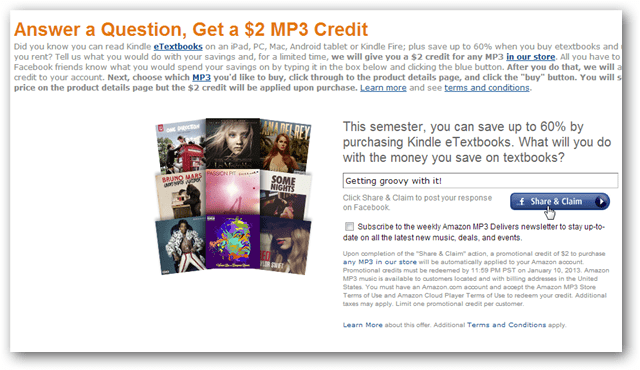 Hanki 2 dollarin Amazon MP3 -hyvitys Facebook-viestiin