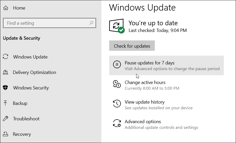 Keskeytä Windows 10 -päivitykset
