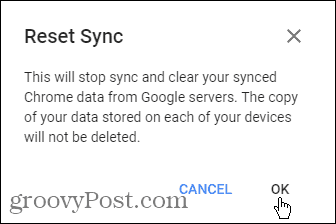 Palauta synkronointi-valintaikkuna Chromen Windowsissa