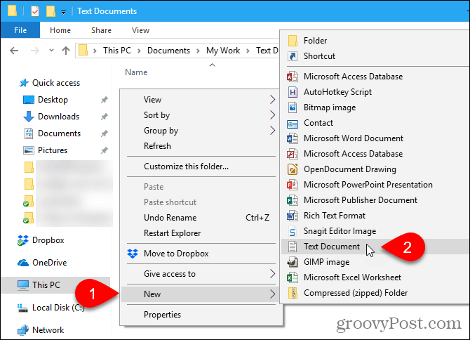 Siirry Windows File Explorerin kohtaan Uusi> Tekstiasiakirja