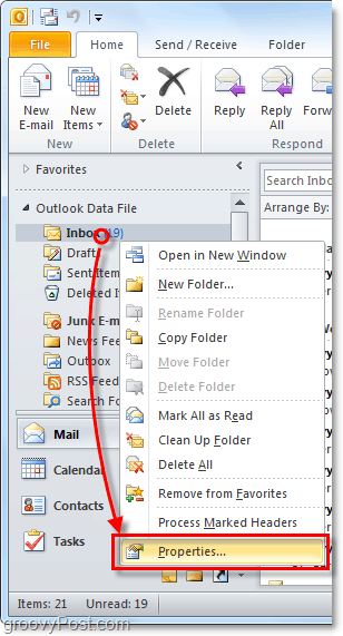 säädä autoarchive -ominaisuuksia yksittäisille Outlook 2010 -kansioille