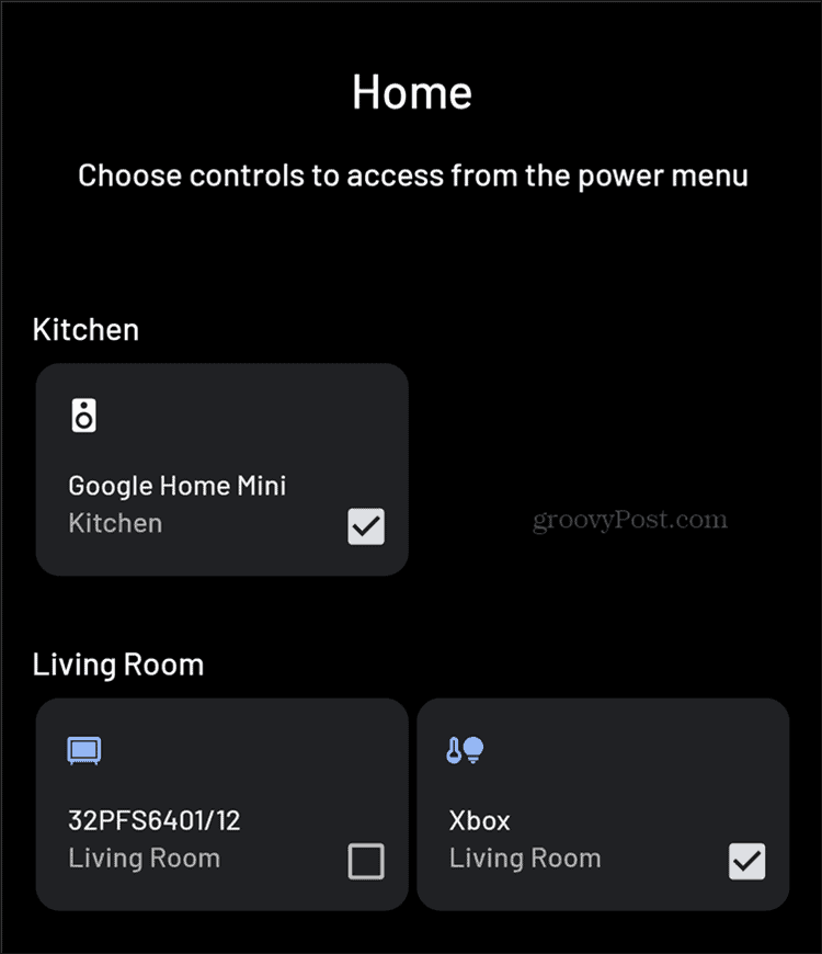 Android Smart Home ohjaa lisävalikkoa
