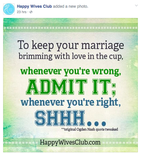 onnellisten vaimojen klubin facebook-viesti