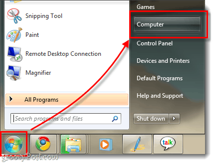 Windows 7 tietokonevalikko ja käynnistysvalikon orb näyttäminen