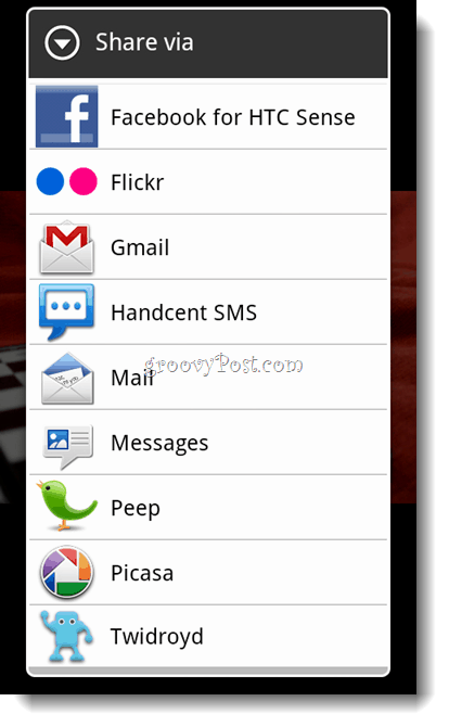 Android Dropbox Share -valikko