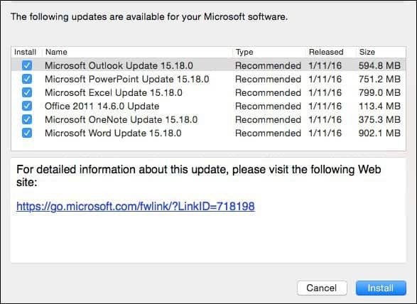 Microsoft Office 2016 for Mac: tammikuun päivitys KB3133711