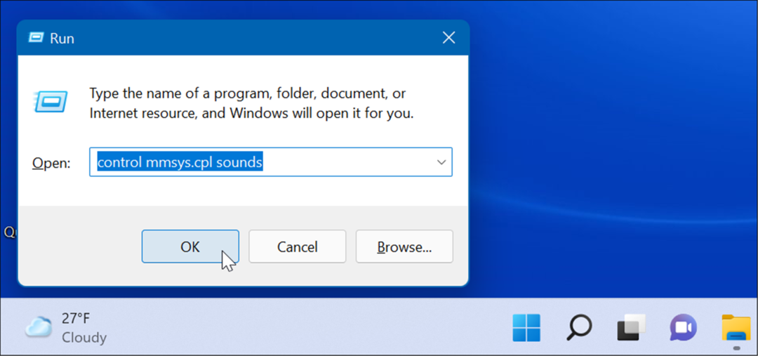 avoimen järjestelmän äänet Suorita Windows 11