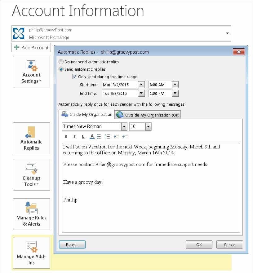 Ota käyttöön automaattiset vastaukset Office Assistant -sovelluksella Outlook 2010: ssä ja 2013: ssa