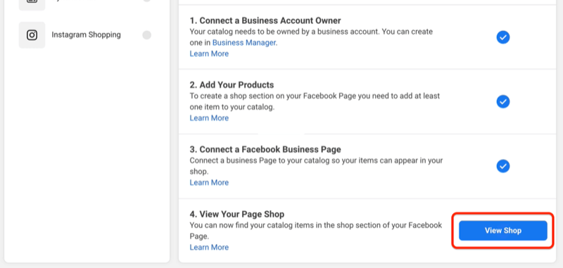 Näytä kauppa -painike esikatsellaksesi miltä facebook-kauppa näyttää sivullasi