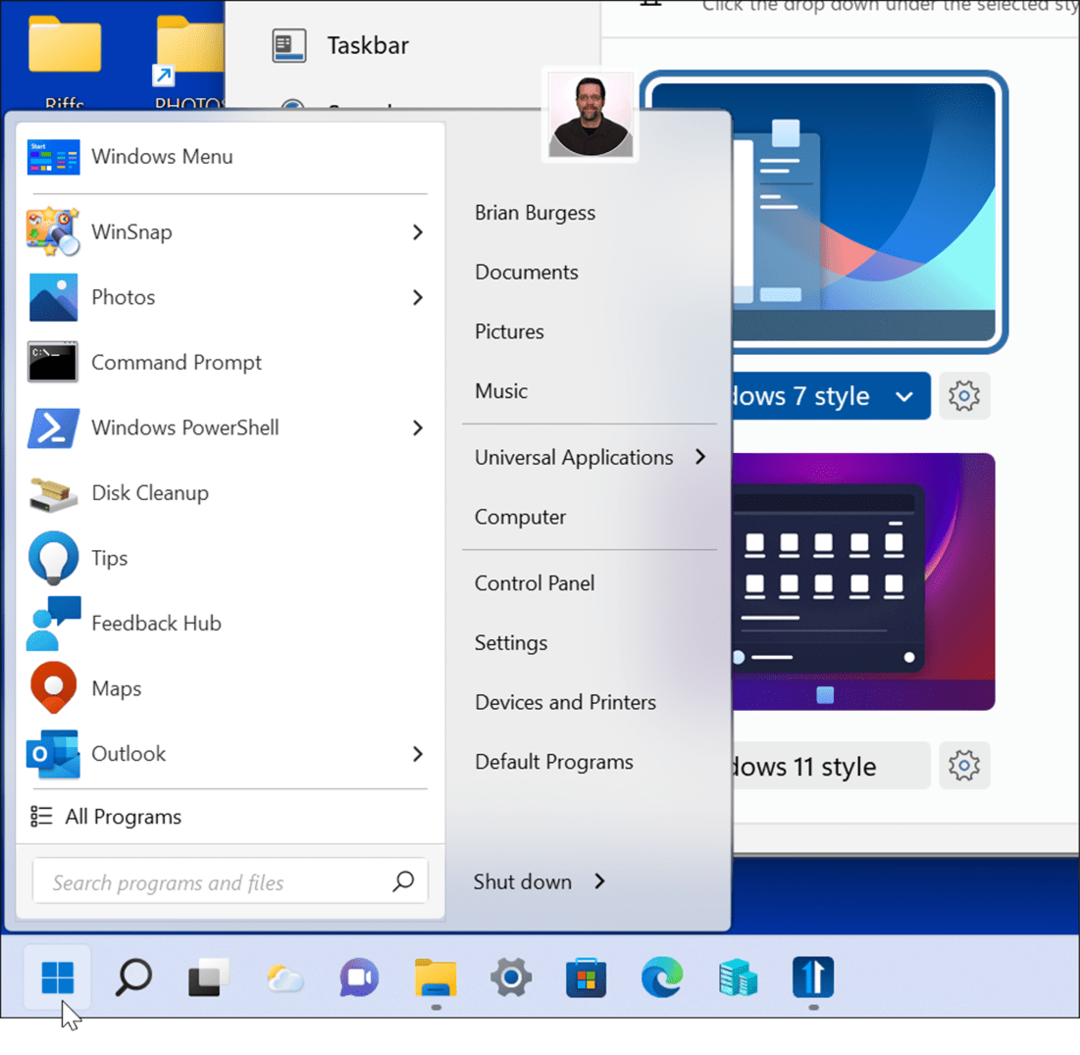 Windows 7 -tyyli parantaa Windows 11:n käynnistysvalikkoa ja tehtäväpalkkia Windows 11:n kanssa