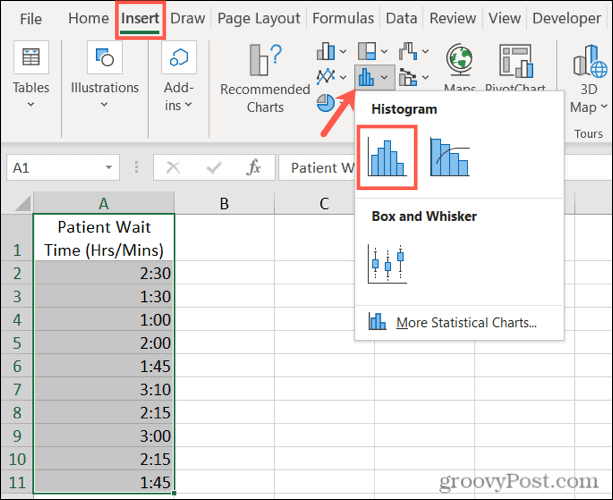Lisää histogrammi Exceliin
