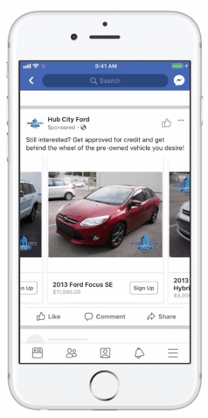 Facebook esitteli dynaamisia mainoksia, joiden avulla autoyritykset voivat käyttää ajoneuvoluetteloa mainosten osuvuuden parantamiseksi.