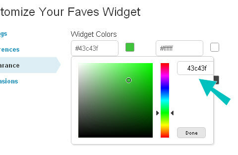 widget-sovelluksen värivalitsin