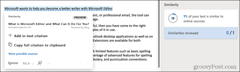 Microsoft Editorin web-samankaltaisuus
