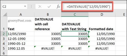 Microsoft Excelissä käytetty DATEVALUE-toiminto