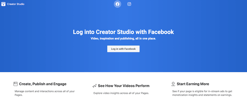 Facebook Creator Studion kirjautumissivu