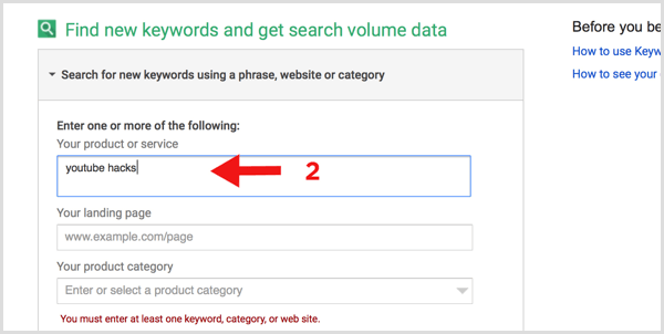 Google Keyword Planner etsi uusia avainsanoja